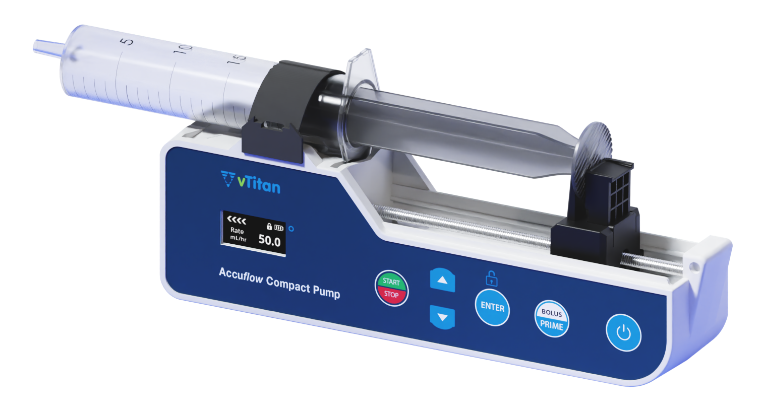 vTitan product Accuflow Compact Syringe Pump for IVIG and pain management therapy